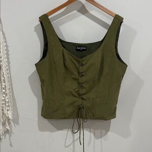 Olive Lace-Up Crop Top - Unknown Brand
